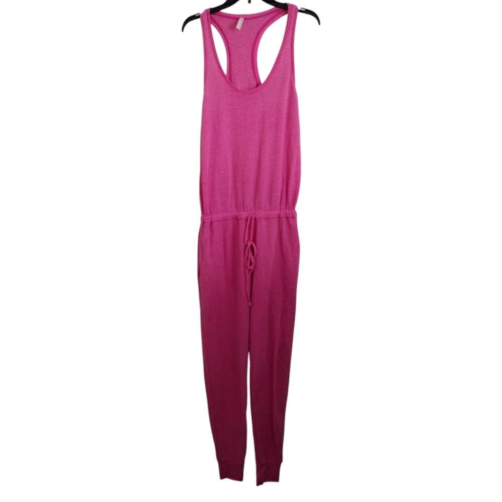 Free People Movement pink sleeveless drawstring jumpsuit pockets size medium